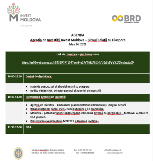Ședința online Biroul relații cu diaspora – Agenția de Investiții Invest Moldova de prezentare a Brandului de Țară „Pomul Vieții”