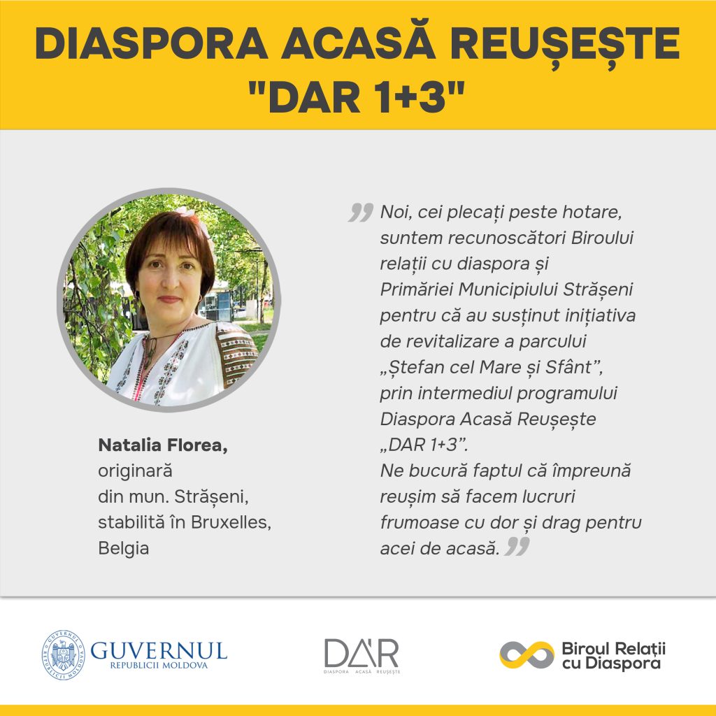 Parcul din Strășeni a fost amenajat cu suportul programului „DAR 1+3”