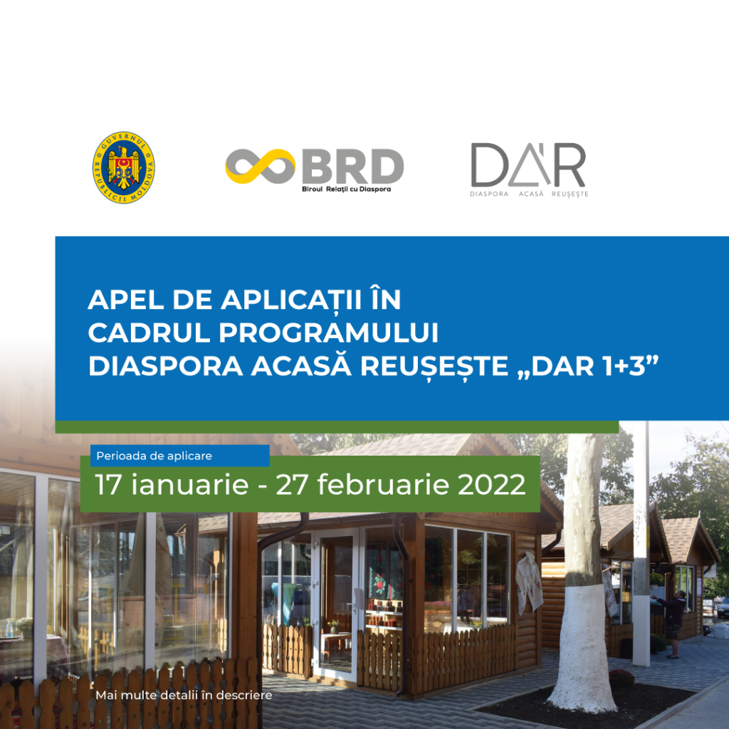 Apel privind lansarea Programului Diaspora Acasă Reușește „DAR 1+3” 2022